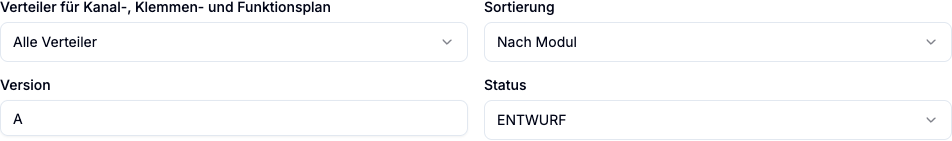 Domotica-Exportoptionen für Verteiler, Sortierung, Version und den Status Entwurf oder Final.