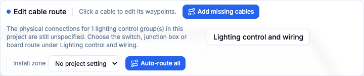 Cable-routing panel with automatic routing and manual waypoint tools.