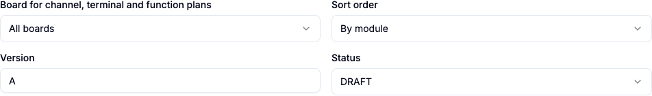 Domotica export options for board, sorting, version and draft or final status.