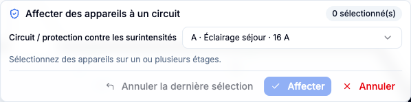 Panneau d’affectation avec un circuit cible sélectionné.