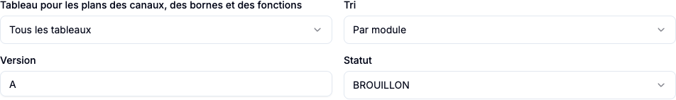Options d’export Domotica pour le coffret, le tri, la version et le statut brouillon ou final.