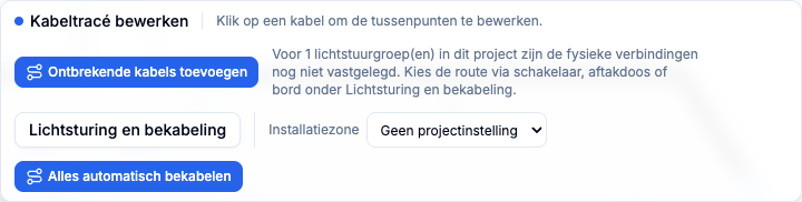 Paneel voor kabelroutes met automatisch leggen en handmatige routepunten.