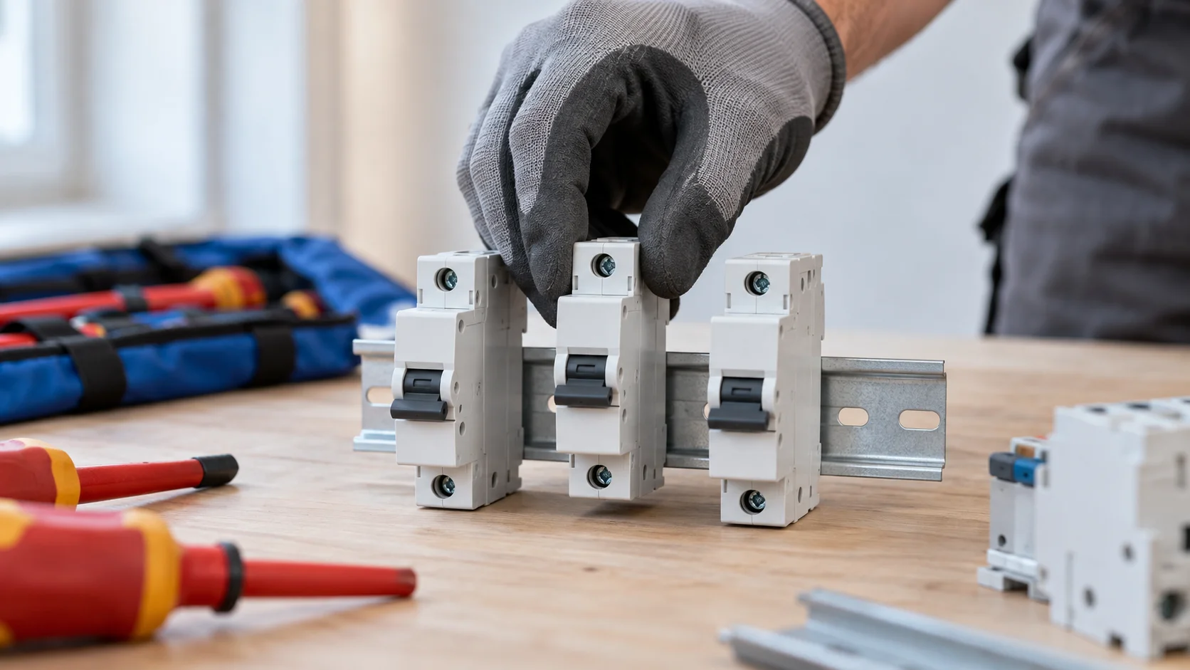 Elektrische onderdelen tijdens de voorbereiding op de werkbank.